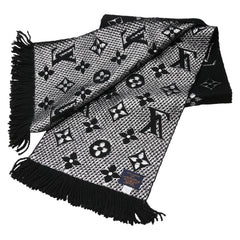 ルイ ヴィトン モノグラム エシャルプ ロゴマニア シャイン マフラー M75833 ブラック シルバー ウール シルク ポリエステル レディース LOUIS VUITTON 【中古】