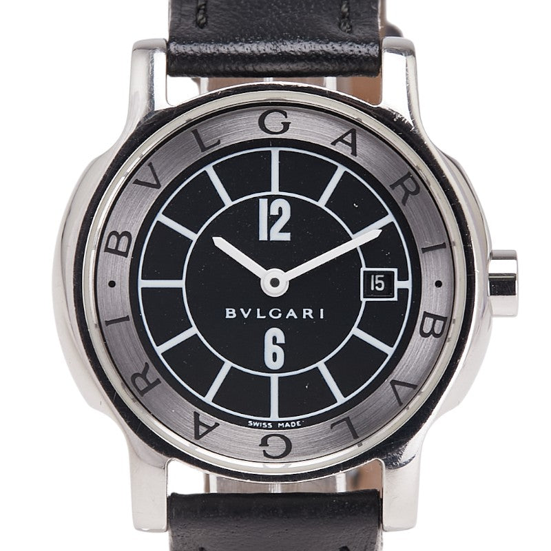 ブルガリ ソロテンポ デイト 腕時計 ST29S クオーツ ブラック文字盤 ステンレススチール レザー レディース BVLGARI 【中古】