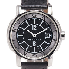 ブルガリ ソロテンポ デイト 腕時計 ST29S クオーツ ブラック文字盤 ステンレススチール レザー レディース BVLGARI 【中古】