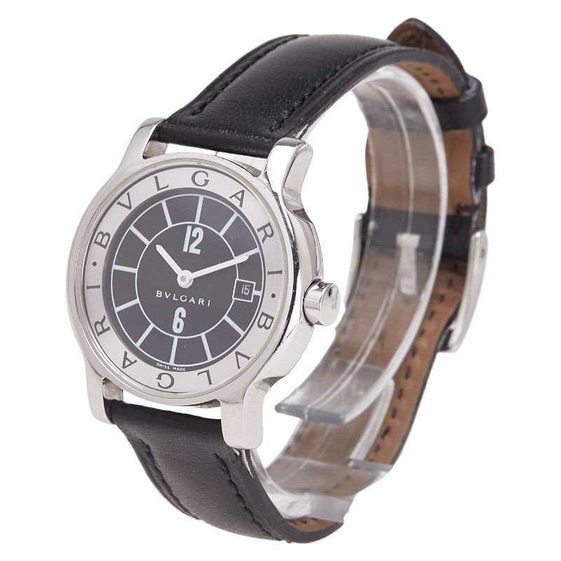 ブルガリ ソロテンポ デイト 腕時計 ST29S クオーツ ブラック文字盤 ステンレススチール レザー レディース BVLGARI 【中古】