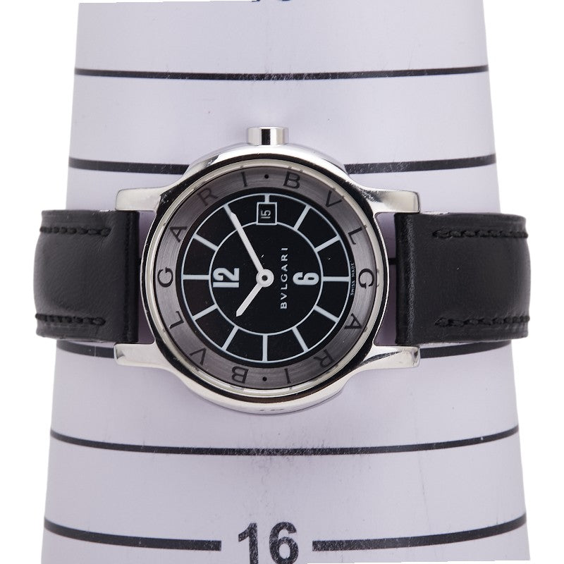 ブルガリ ソロテンポ デイト 腕時計 ST29S クオーツ ブラック文字盤 ステンレススチール レザー レディース BVLGARI 【中古】