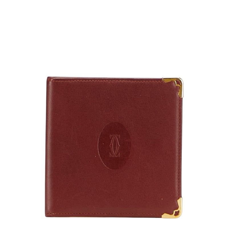 カルティエ マストライン 二つ折り財布 ワインレッド ボルドー レザー レディース CARTIER 【中古】