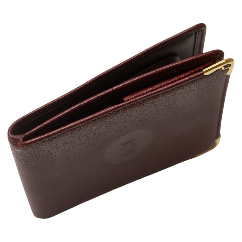 カルティエ マストライン 二つ折り財布 ワインレッド ボルドー レザー レディース CARTIER 【中古】