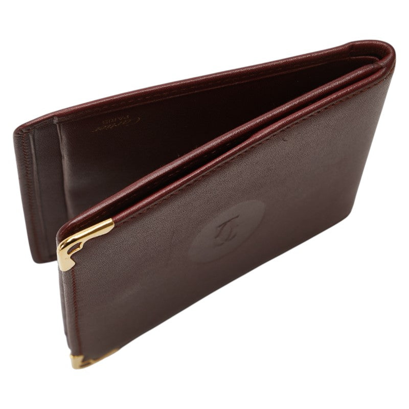 カルティエ マストライン 二つ折り財布 ワインレッド ボルドー レザー レディース CARTIER 【中古】
