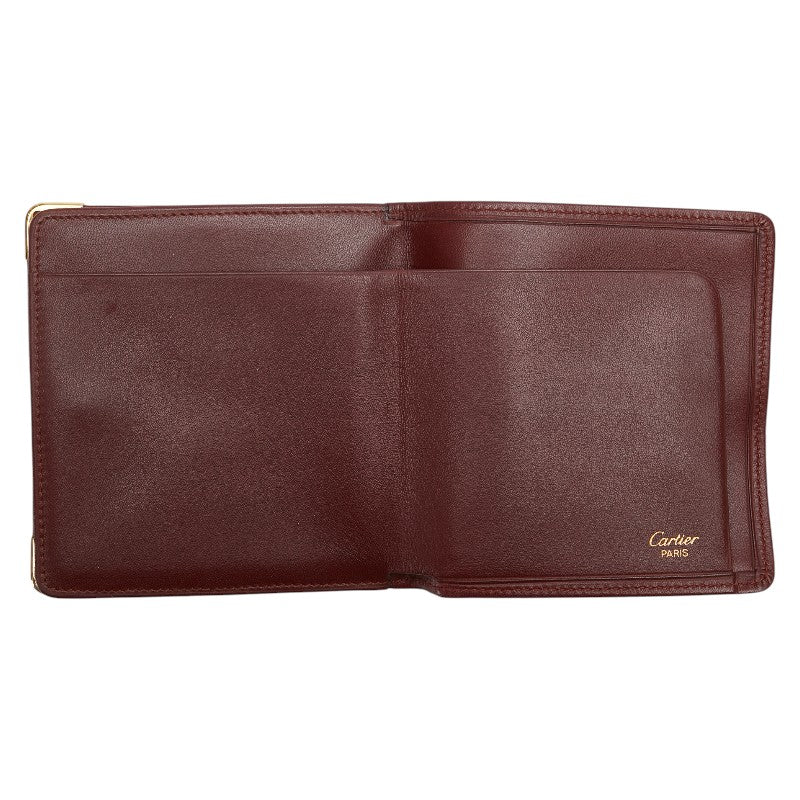 カルティエ マストライン 二つ折り財布 ワインレッド ボルドー レザー レディース CARTIER 【中古】