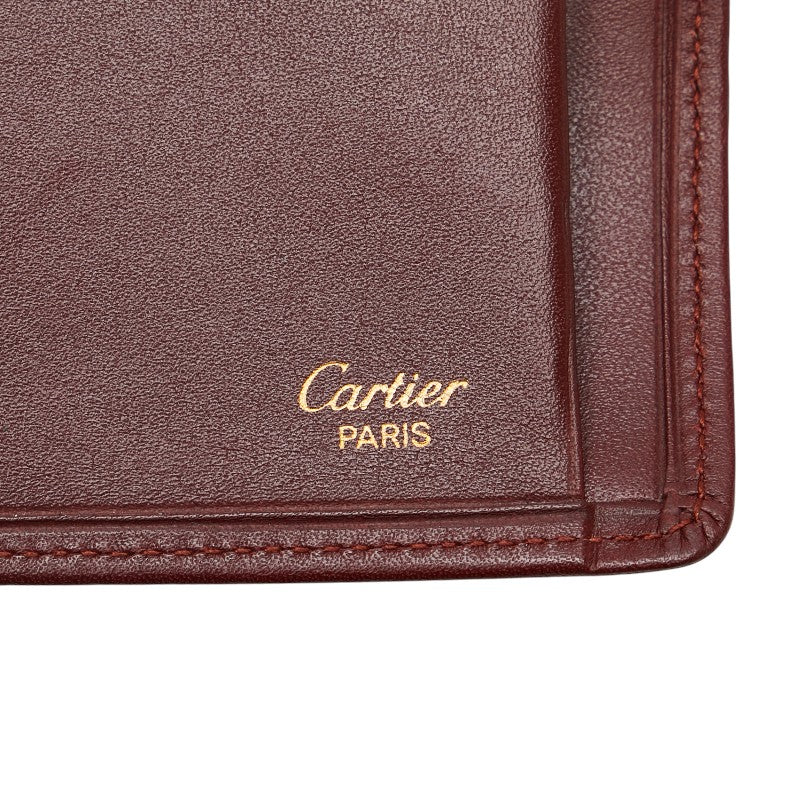 カルティエ マストライン 二つ折り財布 ワインレッド ボルドー レザー レディース CARTIER 【中古】