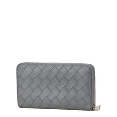 ボッテガヴェネタ イントレチャート 長財布 グレー レザー レディース BOTTEGAVENETA 【中古】