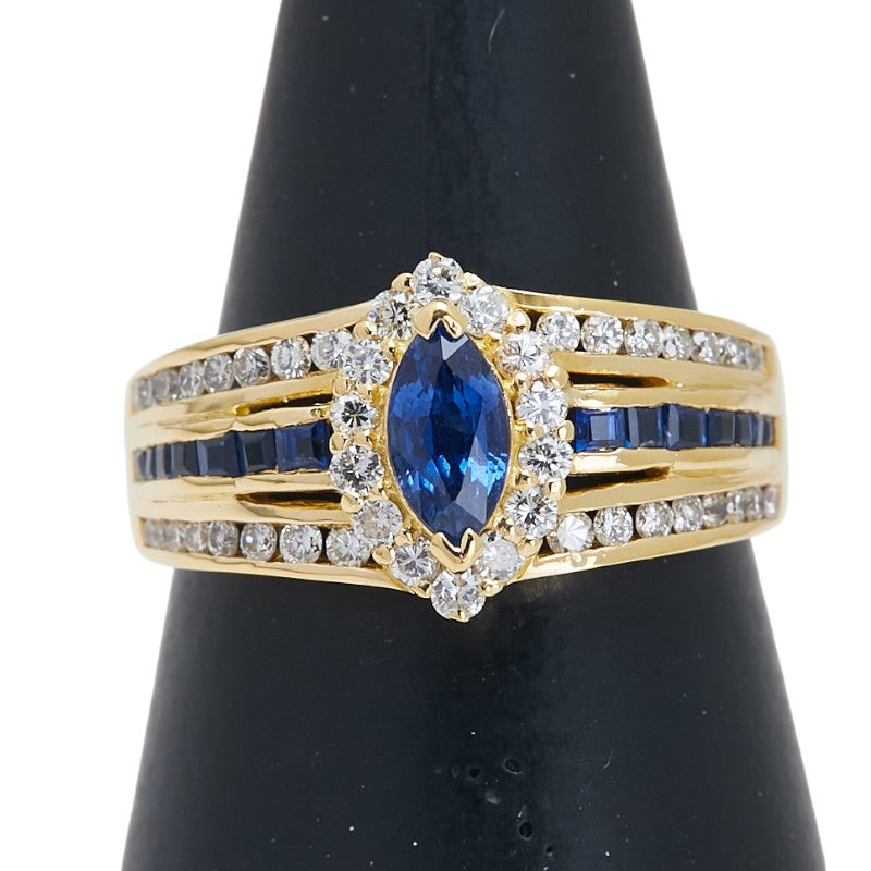 K18YG イエローゴールド サファイア0.77ct ダイヤD0.44ct リング 指輪 レディース 12号 【中古】