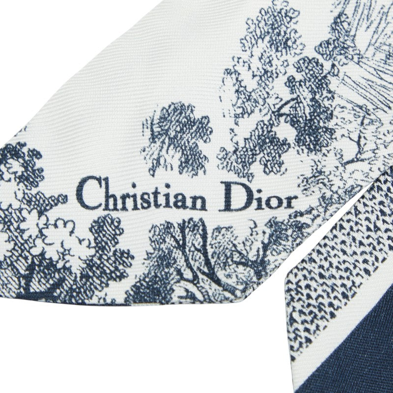 ディオール ミッツァ スカーフ ホワイト ネイビー シルク レディース Dior 【中古】