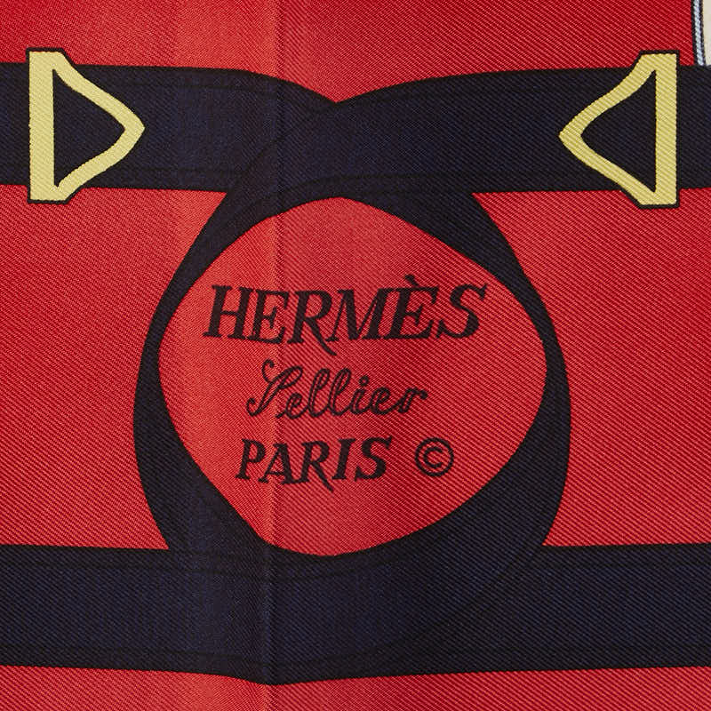 エルメス カレ90 Eperon d'or 黄金の拍車 スカーフ ネイビー レッド マルチカラー シルク レディース HERMES 【中古】