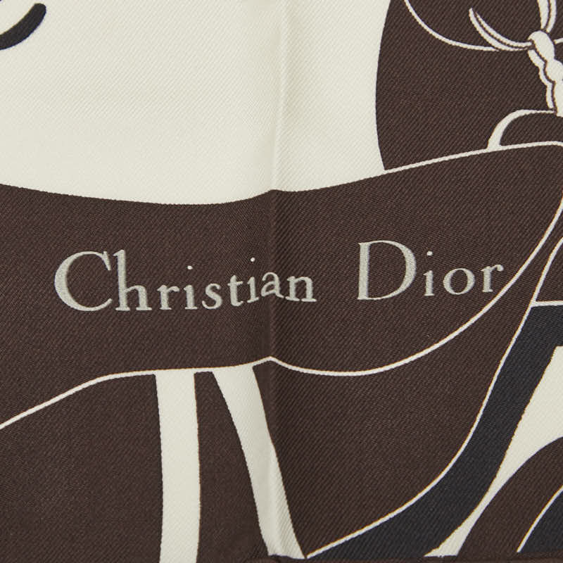 ディオール サドルバッグ モチーフ スカーフ ホワイト ブラウン シルク レディース Dior 【中古】