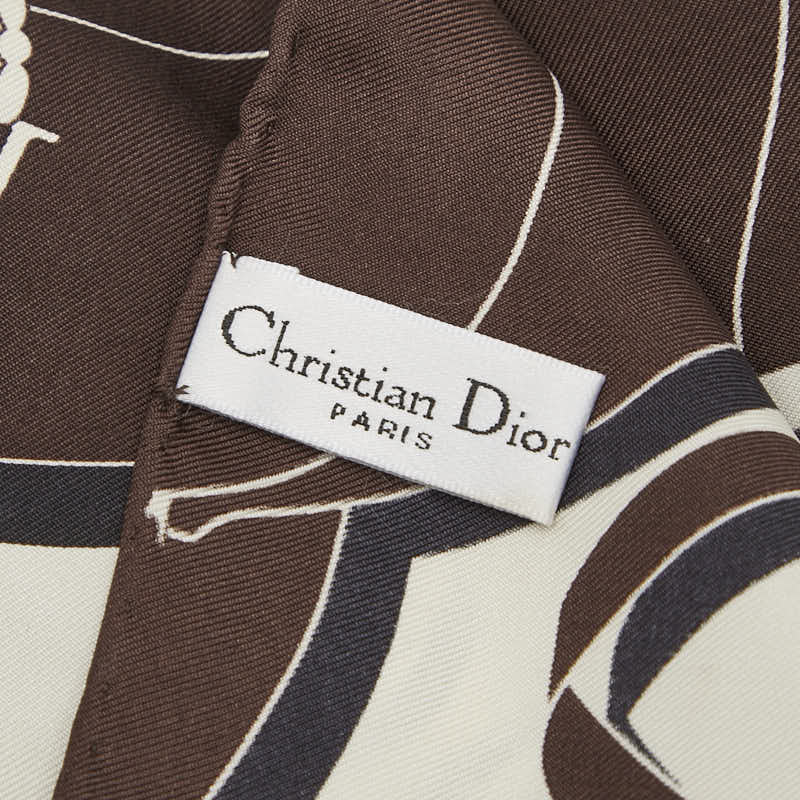 ディオール サドルバッグ モチーフ スカーフ ホワイト ブラウン シルク レディース Dior 【中古】