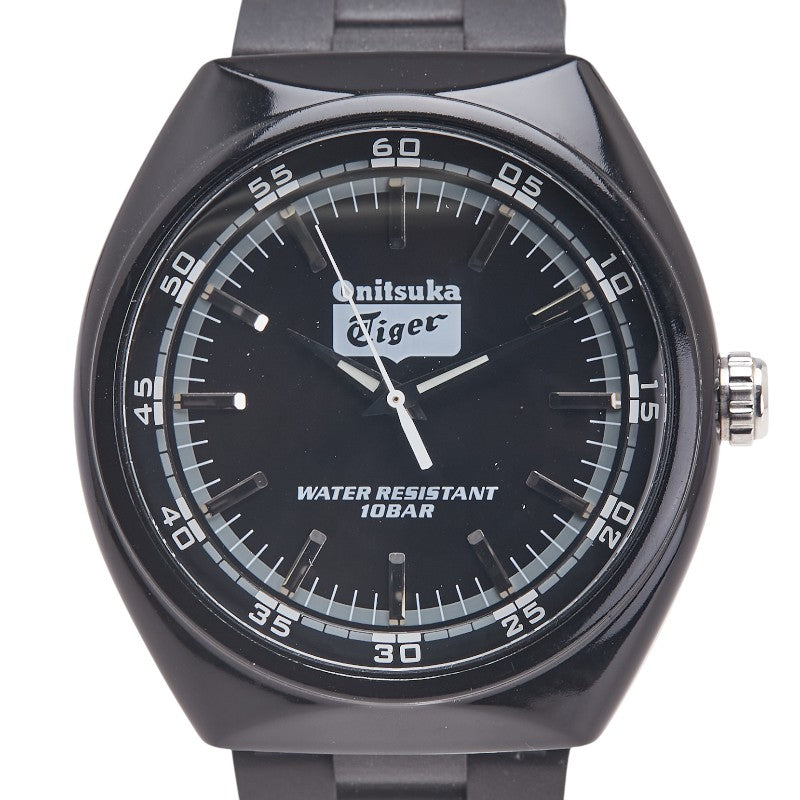 オニツカタイガー 腕時計 VJ21-D223 クオーツ ブラック文字盤 プラスチック ラバー メンズ ONITSUKA TIGER 【中古】