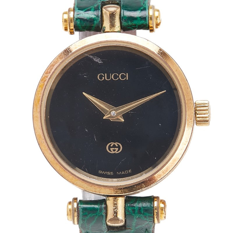 グッチ 腕時計 クオーツ ブラック文字盤 ステンレススチール レザー レディース GUCCI 【中古】