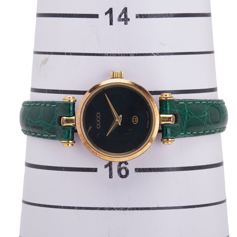 グッチ 腕時計 クオーツ ブラック文字盤 ステンレススチール レザー レディース GUCCI 【中古】