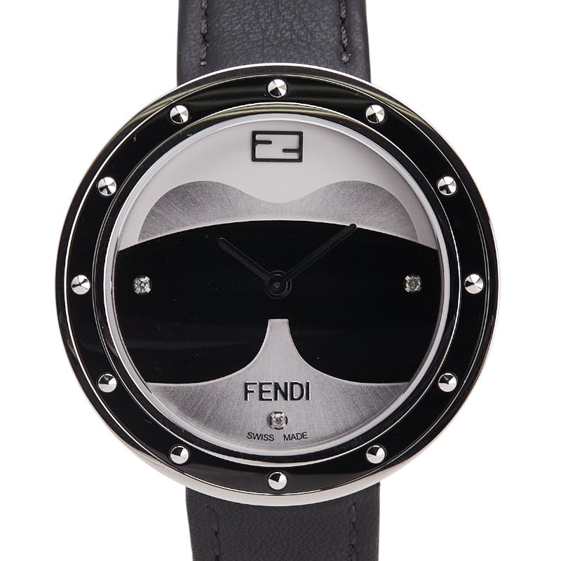 フェンディ マイウェイ 3Pダイヤ 腕時計 35000M クオーツ シルバー文字盤 ステンレススチール レザー レディース FENDI 【中古】