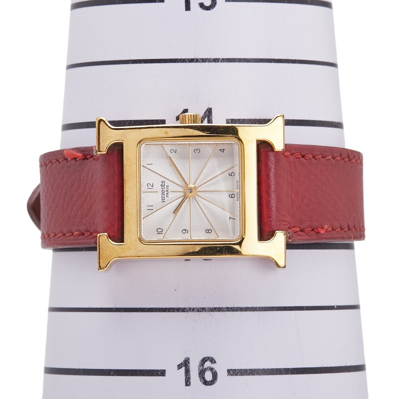 エルメス Hウォッチ 腕時計 HH1.201 クオーツ シルバー文字盤 ステンレススチール レザー レディース HERMES 【中古】