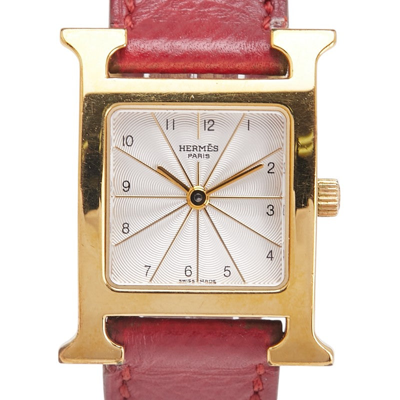 エルメス Hウォッチ 腕時計 HH1.201 クオーツ シルバー文字盤 ステンレススチール レザー レディース HERMES 【中古】