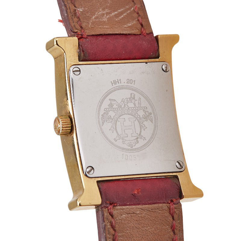 エルメス Hウォッチ 腕時計 HH1.201 クオーツ シルバー文字盤 ステンレススチール レザー レディース HERMES 【中古】