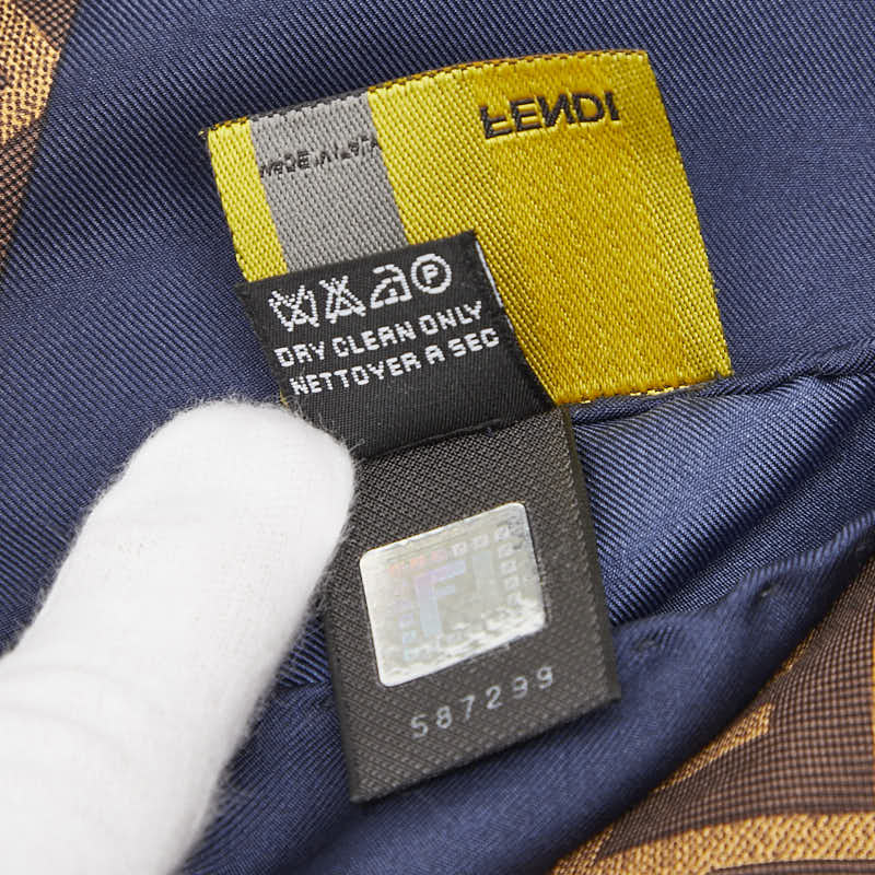 フェンディ ズッカ スカーフ ブラウン ネイビー シルク レディース FENDI 【中古】