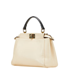 フェンディ ミニピーカブー バグズ モンスターアイ ハンドバッグ ショルダーバッグ 2WAY 8BN244 アイボリー ブラック レザー パイソン レディース FENDI 【中古】