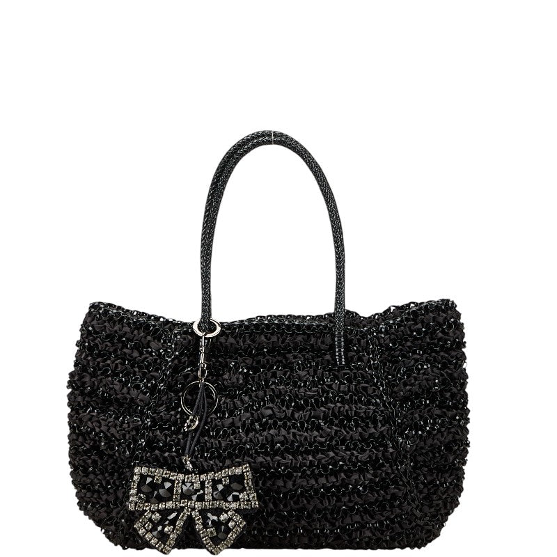 アンテプリマ カリーナ ワイヤーバッグ リボン ビジュー ハンドバッグ ブラック ビニール サテン レディース ANTEPRIMA 【中古】