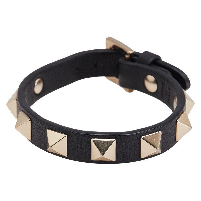 ヴァレンティノ ロックスタッズ ブレスレット ブラック ゴールド レザー メッキ レディース VALENTINO 【中古】