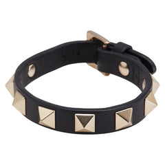 ヴァレンティノ ロックスタッズ ブレスレット ブラック ゴールド レザー メッキ レディース VALENTINO 【中古】