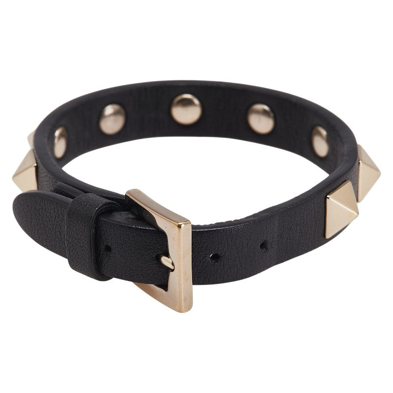ヴァレンティノ ロックスタッズ ブレスレット ブラック ゴールド レザー メッキ レディース VALENTINO 【中古】