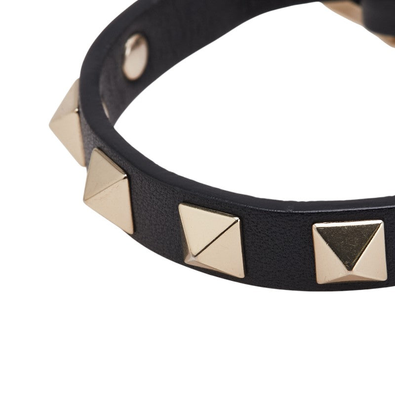 ヴァレンティノ ロックスタッズ ブレスレット ブラック ゴールド レザー メッキ レディース VALENTINO 【中古】