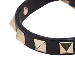 ヴァレンティノ ロックスタッズ ブレスレット ブラック ゴールド レザー メッキ レディース VALENTINO 【中古】