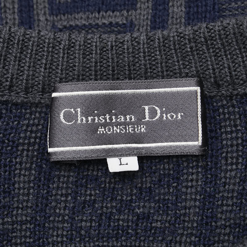 クリスチャンディオール MONSIEUR ニット セーター サイズ：L ネイビー グレー ウール メンズ Christian Dior 【中古】