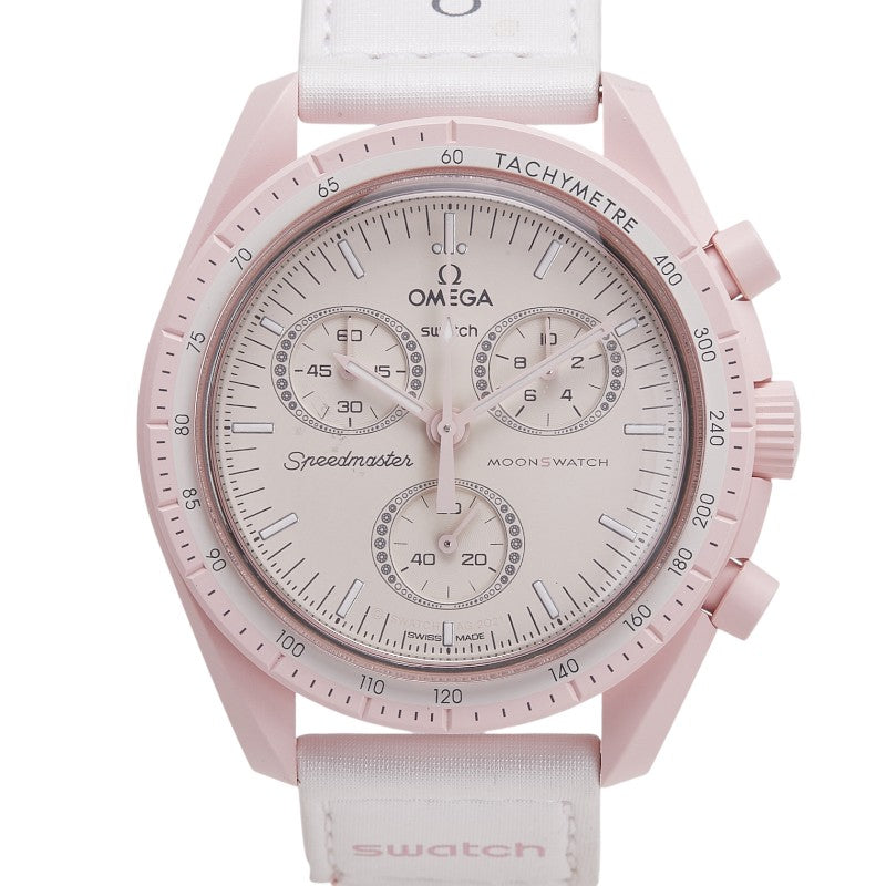 オメガ × スウォッチ Swatch スピードマスター ムーンスウォッチ MISSION TO VENUS 腕時計 SO33P100 クオーツ ベージュ文字盤 セラミック ナイロン メンズ OMEGA 【中古】