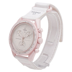 オメガ × スウォッチ Swatch スピードマスター ムーンスウォッチ MISSION TO VENUS 腕時計 SO33P100 クオーツ ベージュ文字盤 セラミック ナイロン メンズ OMEGA 【中古】