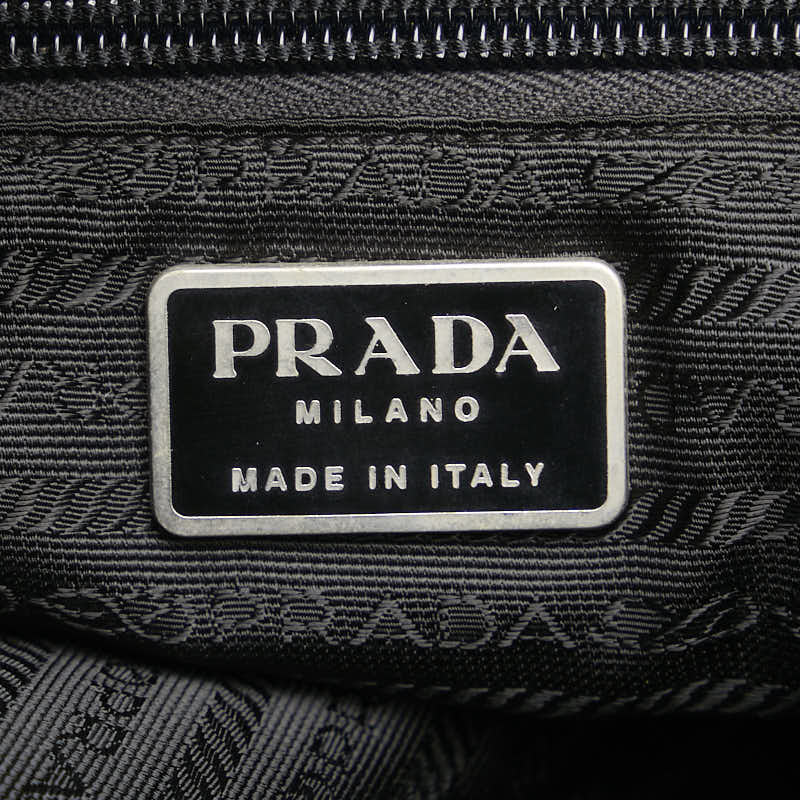 プラダ 三角ロゴプレート リュック バックパック カーキ ブラック ナイロン レザー レディース PRADA 【中古】
