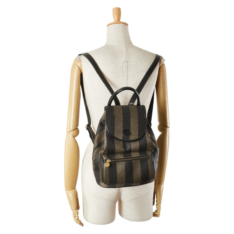 フェンディ ぺカン リュック バックパック カーキ ブラック PVC レザー レディース FENDI 【中古】