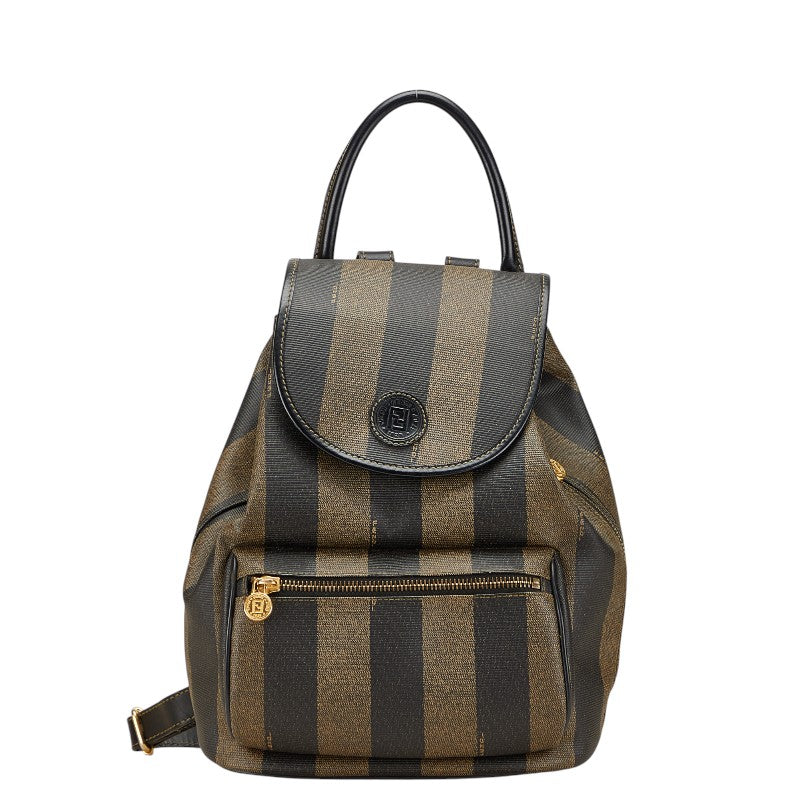 フェンディ ぺカン リュック バックパック カーキ ブラック PVC レザー レディース FENDI 【中古】