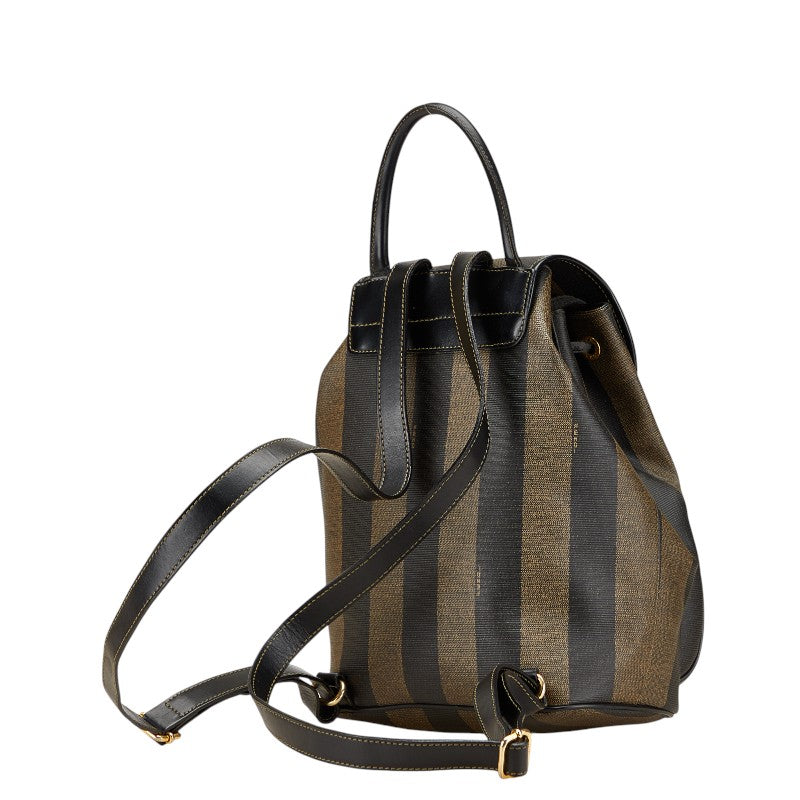 フェンディ ぺカン リュック バックパック カーキ ブラック PVC レザー レディース FENDI 【中古】