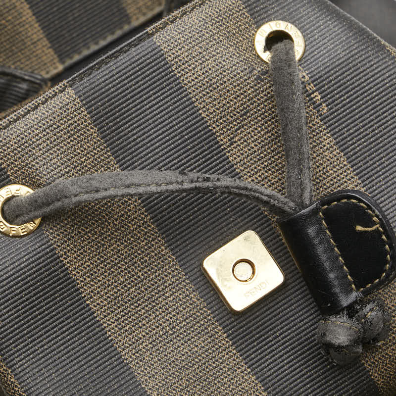 フェンディ ぺカン リュック バックパック カーキ ブラック PVC レザー レディース FENDI 【中古】