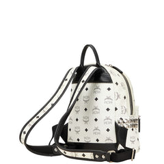 エム シー エム ヴィセトス スタッズ リュック バックパック ホワイト ブラック レザー レディース MCM 【中古】