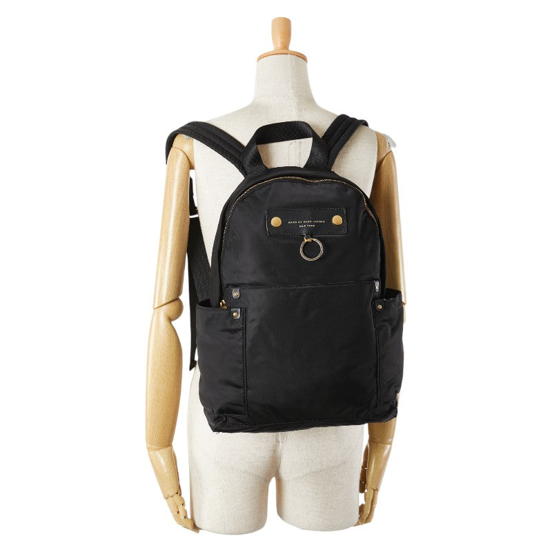 マークジェイコブス ロゴ リュック バックパック ブラック ゴールド ナイロン レザー レディース MARC JACOBS 【中古】