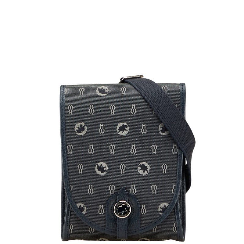 ハンティングワールド ロゴ ショルダーバッグ ネイビー キャンバス レザー レディース HUNTING WORLD 【中古】