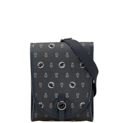 ハンティングワールド ロゴ ショルダーバッグ ネイビー キャンバス レザー レディース HUNTING WORLD 【中古】