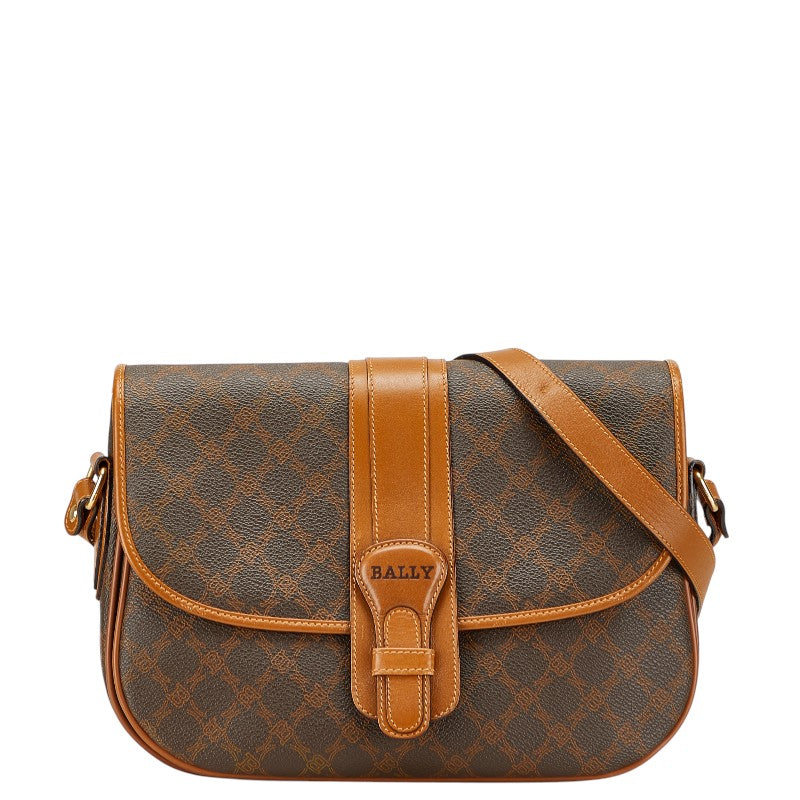 バリー ロゴ ショルダーバッグ ブラウン PVC レザー レディース BALLY 【中古】