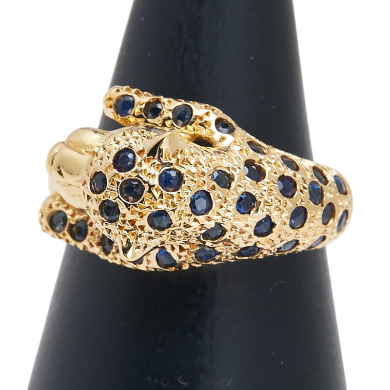 K18YG イエローゴールド サファイア ダイヤ パンサー 豹 リング 指輪 レディース 9.5号 【中古】