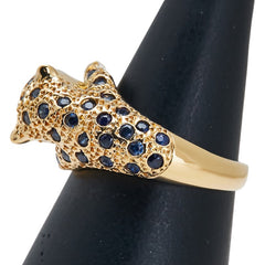 K18YG イエローゴールド サファイア ダイヤ パンサー 豹 リング 指輪 レディース 9.5号 【中古】