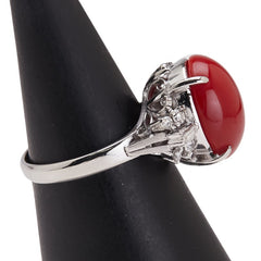 Pt900 プラチナ 赤サンゴ約13.6×11mm ダイヤ0.24ct リング 指輪 レディース 12号 【中古】