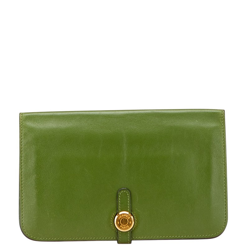 エルメス ドゴンGM 二つ折り財布 グリーン系 スイフト レディース HERMES 【中古】