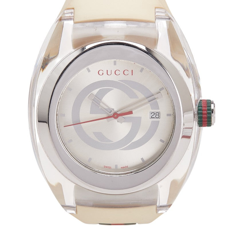 グッチ インターロッキングG シンク SYNC 腕時計 137.1 クオーツ シルバー文字盤 ステンレススチール ラバー メンズ GUCCI 【中古】