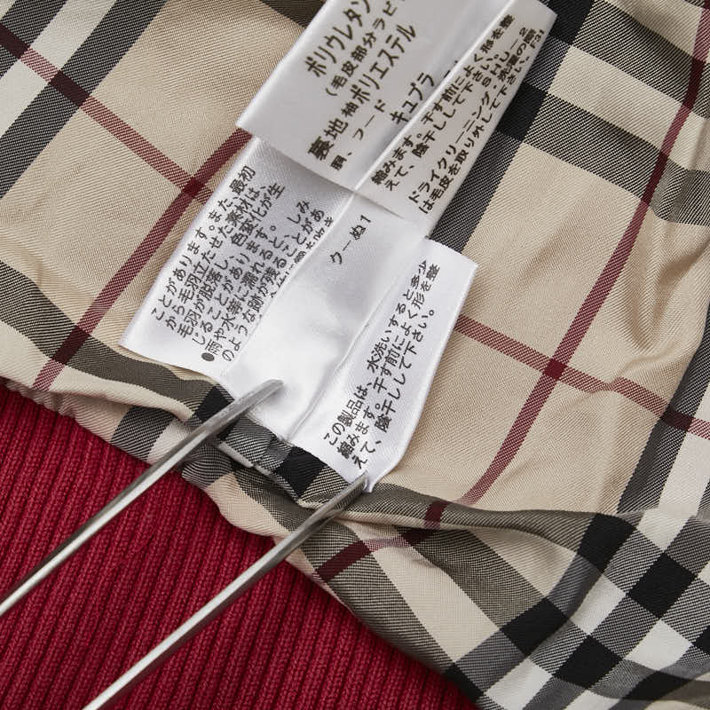 バーバリー ノバチェック ジップアップパーカー ダブルジップ サイズ：4 レッド コットン ラビットファー レディース BURBERRY 【中古】